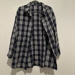 Navy Blue and White Plaid Shirt
